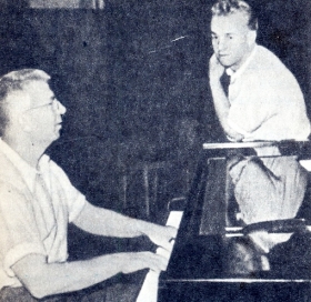 Sergei Yakovlevich Lemeshev before recording on the radio. At the grand piano S.K. Stuchevsky. 1940. Photography. (      .   .. . 1940 . .) (Belyaev)