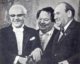 Sergey Yakovlevich Lemeshev, Yury Vasilyevich Silantyev, Anatoly Grigorievich Novikov. 1960s The photo. (  ,   ,   . 1960- . .) (Belyaev)