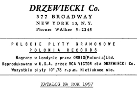   Polonia  1957    Drzewiecki Co. (Katalog płyt "Polonia" w sklepie Drzewiecki Co. na rok 1957) (mgj)