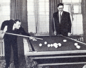 Sergey Yakovlevich Lemeshev with Vasily Vasilyevich Smyslov (world chess champion) in the rest home of the Bolshoi Theater in Serebryany Bor. 1954. Photography. (       (   )        . 1954 . .) (Belyaev)