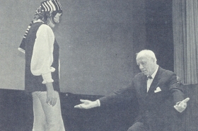 I. S. Kozlovsky with B. Akhmadulina at the rehearsal of a skit in the Central House of Writers. The photo. (. .   .        . .) (Belyaev)