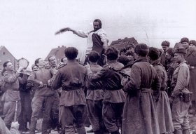 Red Banner Song Ensemble at the front.  1943 (    . 1943 .) (Belyaev)