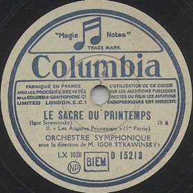 The Rite of Spring, II.  "The spring auguries" (1.Part) (  , II. - " ", 1 ), symphony piece (Balet [ru] [fr]Le Sacre du printemps) (Zonofon)