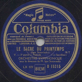 The Rite of Spring, V. - 2 Part - Prelude "The Sacrifice" (  , V. - 2  -  ""), symphony piece (Balet [ru] [fr]Le Sacre du printemps) (Zonofon)